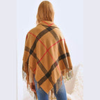Plaid Square Fringe Shawl Scarf - VacationGrabs