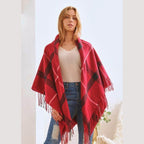 Plaid Square Fringe Shawl Scarf - VacationGrabs