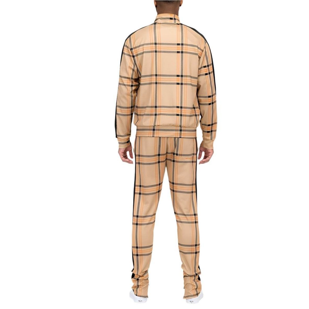 Men's 2PC Track Sets featuring a plaid track jacket and pants in stylish beige design