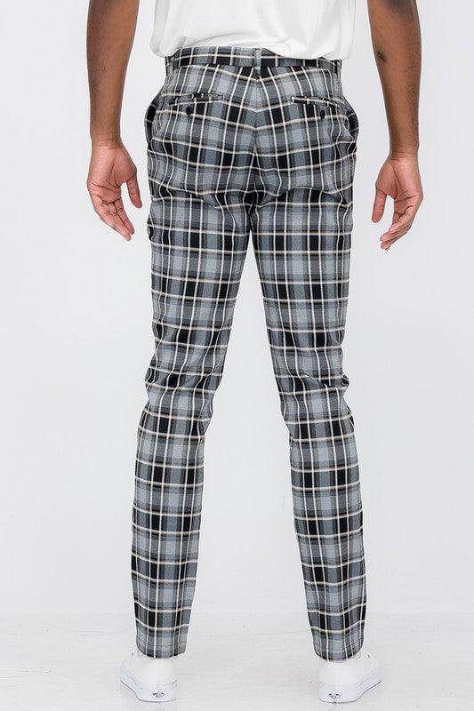 Back view of WEIV men's plaid trouser pants featuring a stylish plaid pattern and tailored fit