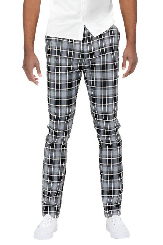 Men's plaid trouser pants by WEIV in gray and black check pattern for stylish casual wear