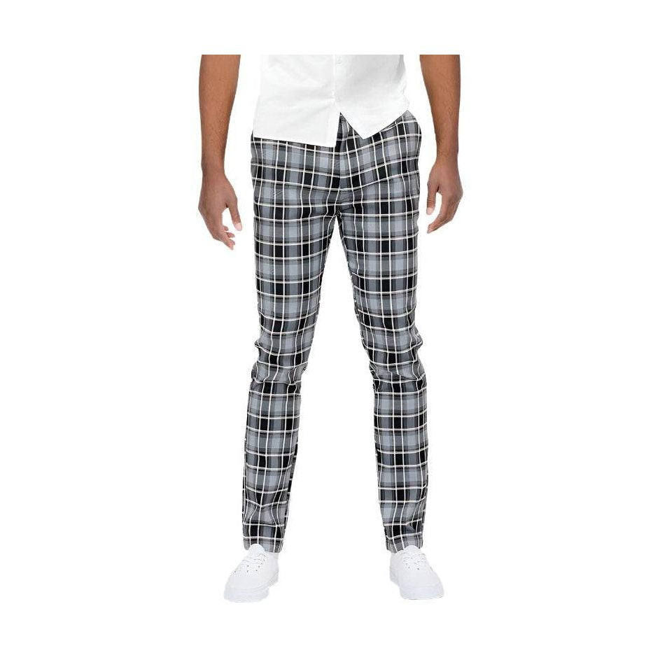Men's plaid trouser pants by WEIV in gray and black check pattern for stylish casual wear