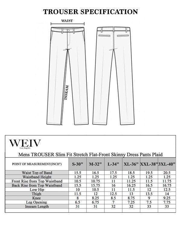 WEIV Men's Slim Fit Stretch Plaid Trouser Pants with Flat-Front Design and Comfortable Fit