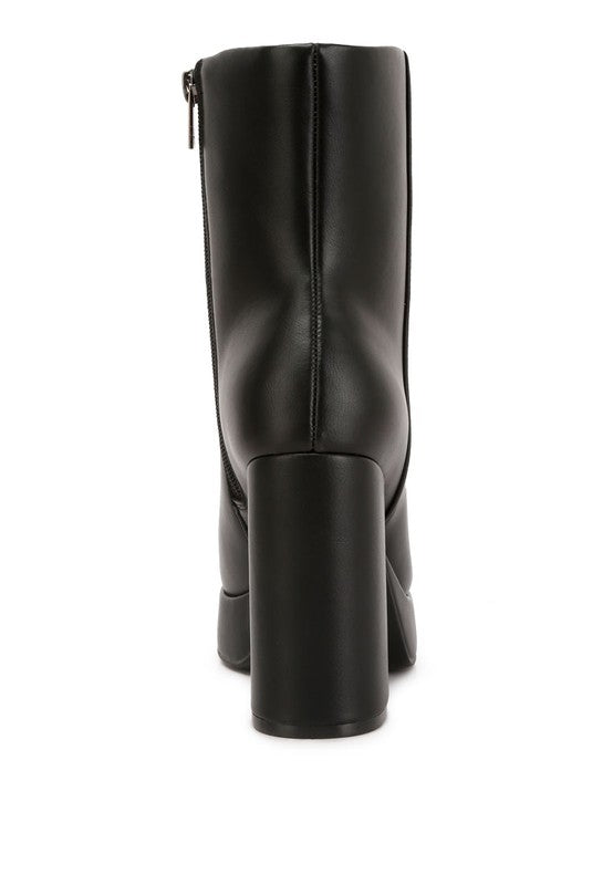 Rag Company platform ankle boots for women in black with a chunky heel and sleek design