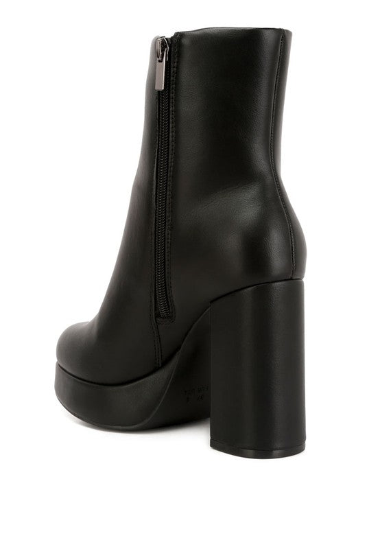 Rag Company black platform ankle boots for women with a stylish chunky heel and zipper closure