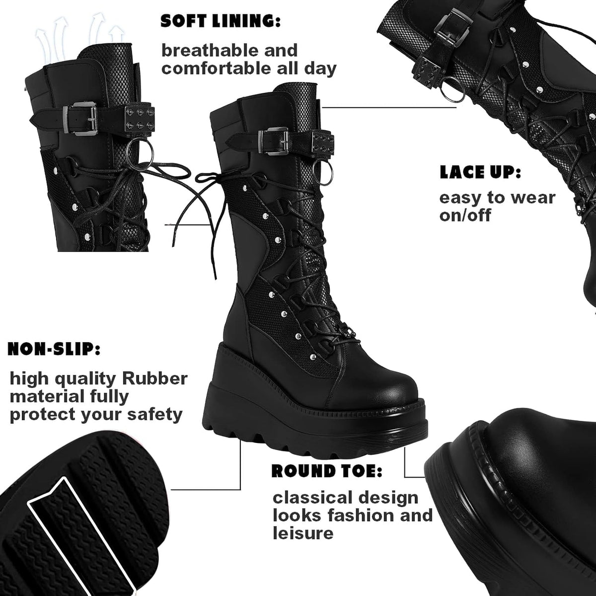 Platform Boots for Women Mid Calf Rave Goth Boot – side profile