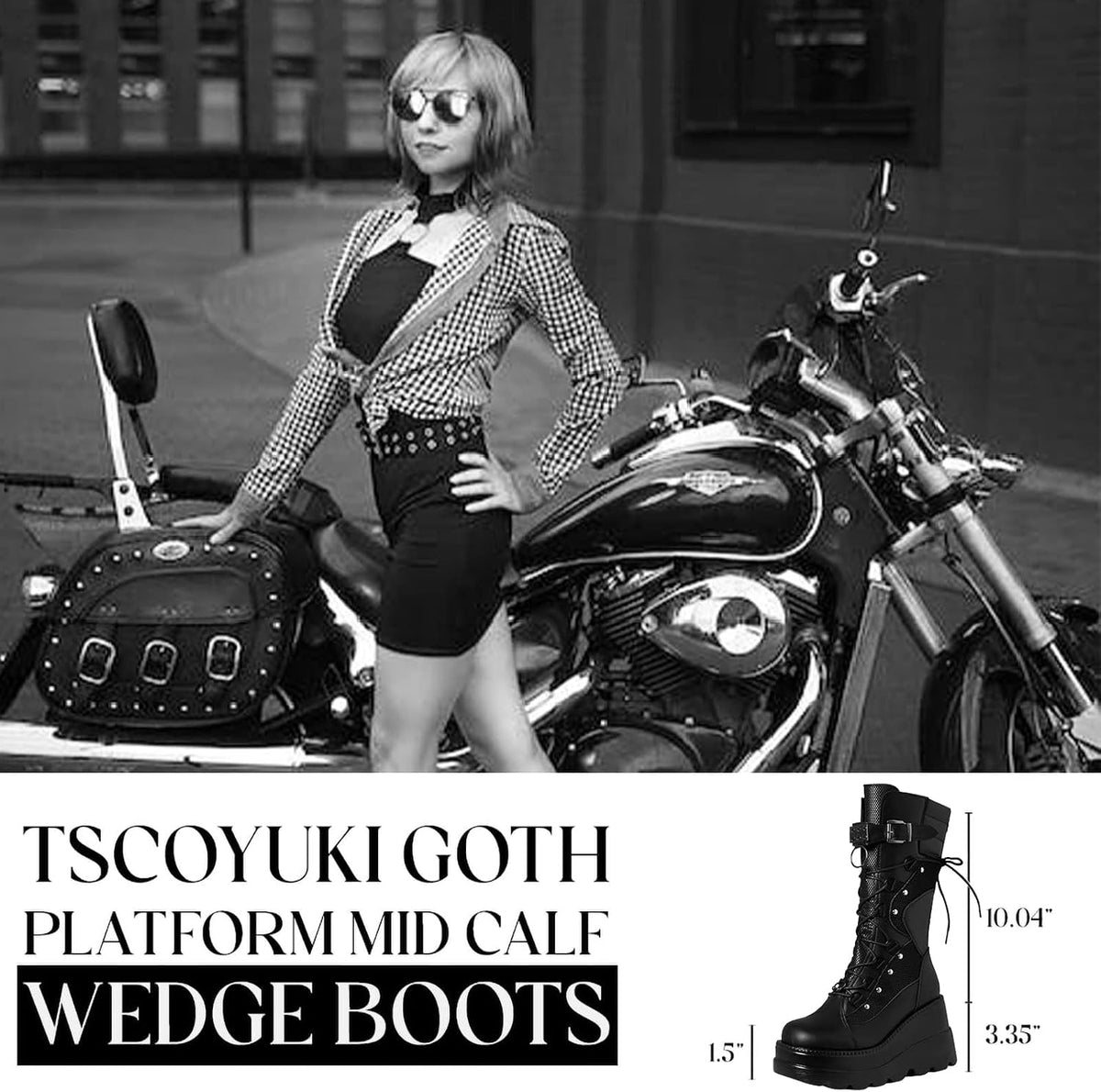 Platform Boots for Women Mid Calf Rave Goth Boot – back view