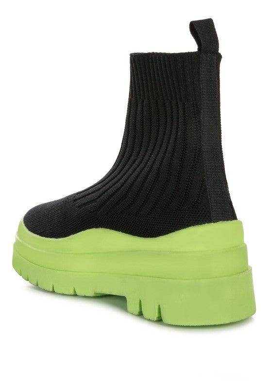 Women's black knit boots with platform, stylish and comfortable
