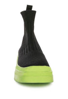 Women's black knit boots with platform, stylish for casual wear