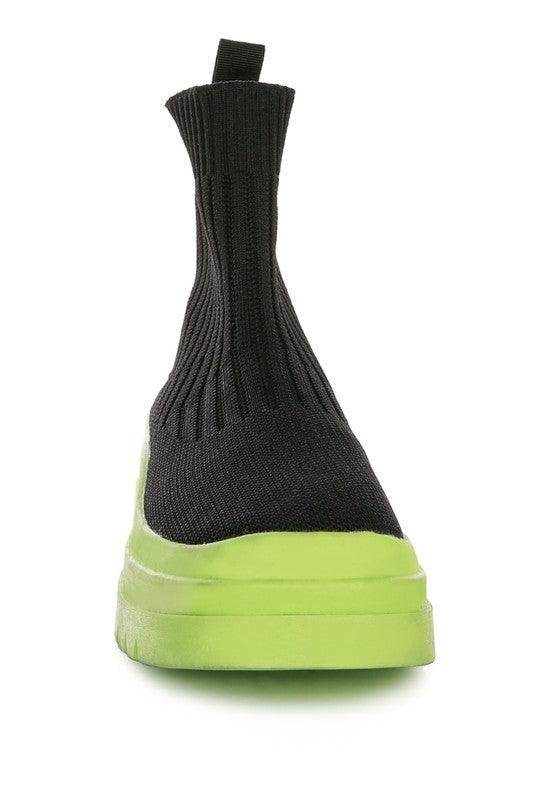 Women's black knit boots with platform, stylish for casual wear