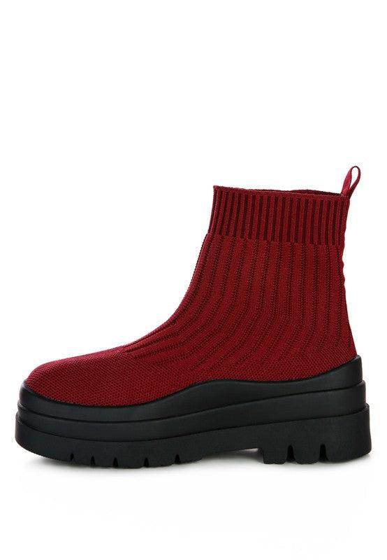 Women's red knit boots with platform for stylish comfort
