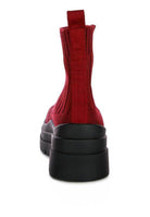 Women's red knit boots with platform for casual wear