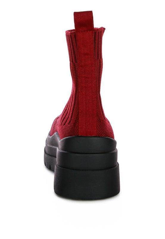 Women's red knit boots with platform for casual wear
