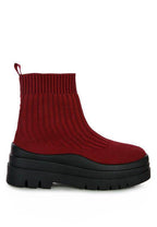 Women's red knit ankle boots with platform for stylish fall looks