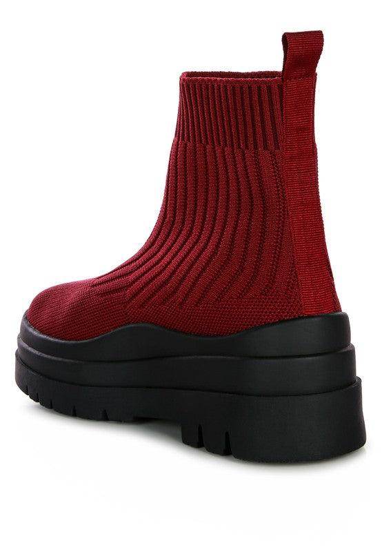 Women's red knit boots with platform for casual wear