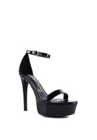 Rag Company Black Platform Heels for Summer with Ankle Strap and High Gloss Finish