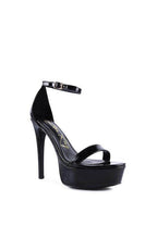 Rag Company Black Platform Heels for Summer with Ankle Strap and High Gloss Finish