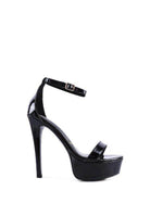 Rag Company Black Platform Heels for Summer with Adjustable Ankle Strap and Glossy Finish