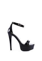 Rag Company Black Platform Heels for Summer with Adjustable Ankle Strap and Glossy Finish