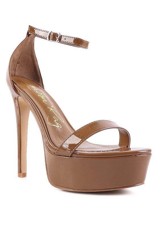 Rag Company Brown Platform Heels for Summer with Chic Strappy Design and High Gloss Finish