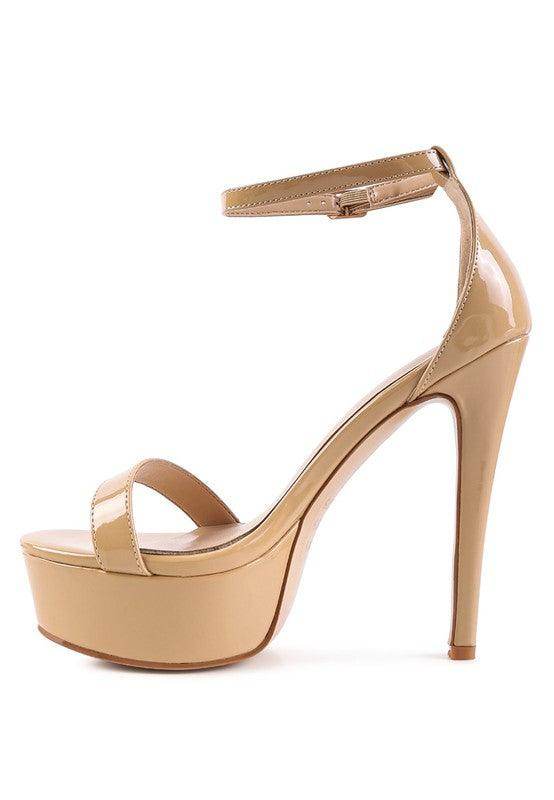 Rag Company Stylish Beige Platform Heels for Summer with Strappy Design and High Gloss Finish