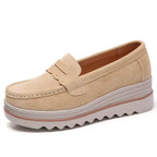 VacationGrabs beige suede platform slip-ons for travel with cushioned sole for comfort