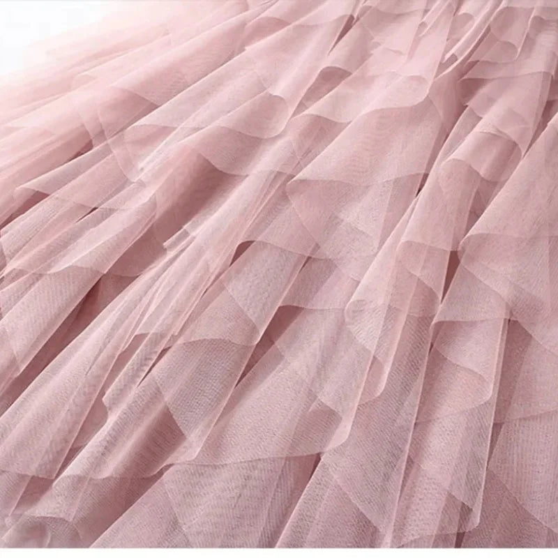 Pink pleated skirt skirt made from soft tulle for feminine style
