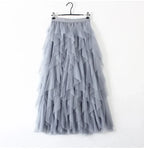 Light gray pleated skirt skirt, layered tulle for elegant occasions