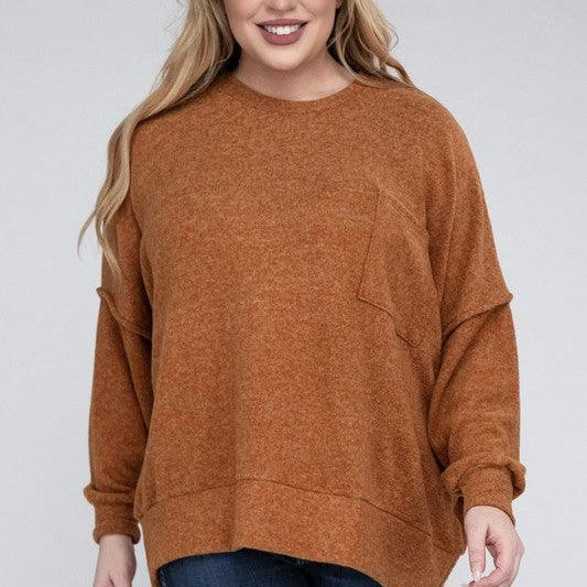 Women's Sweaters Plus Brushed Melange Drop Shoulder Sweater
