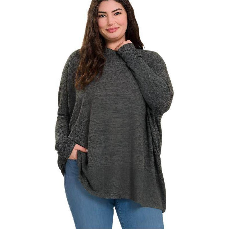 Plus Brushed Melange Hacci Oversized Sweater - VacationGrabs