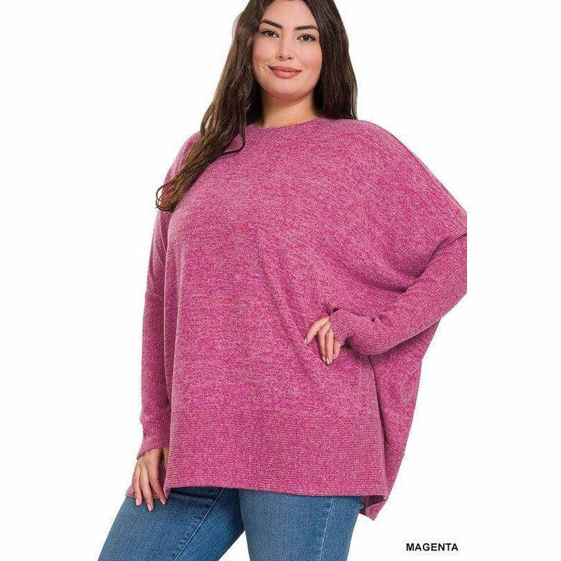 Plus Brushed Melange Hacci Oversized Sweater - VacationGrabs
