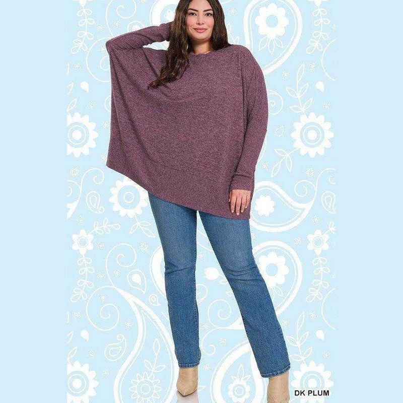 Plus Brushed Melange Hacci Oversized Sweater - VacationGrabs