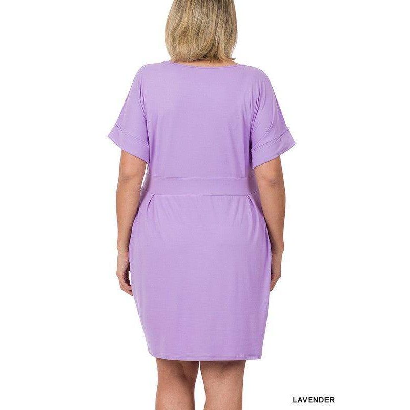 Plus Brushed Tie Belt Dress - VacationGrabs