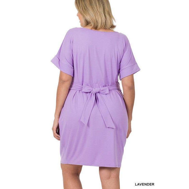 Plus Brushed Tie Belt Dress - VacationGrabs