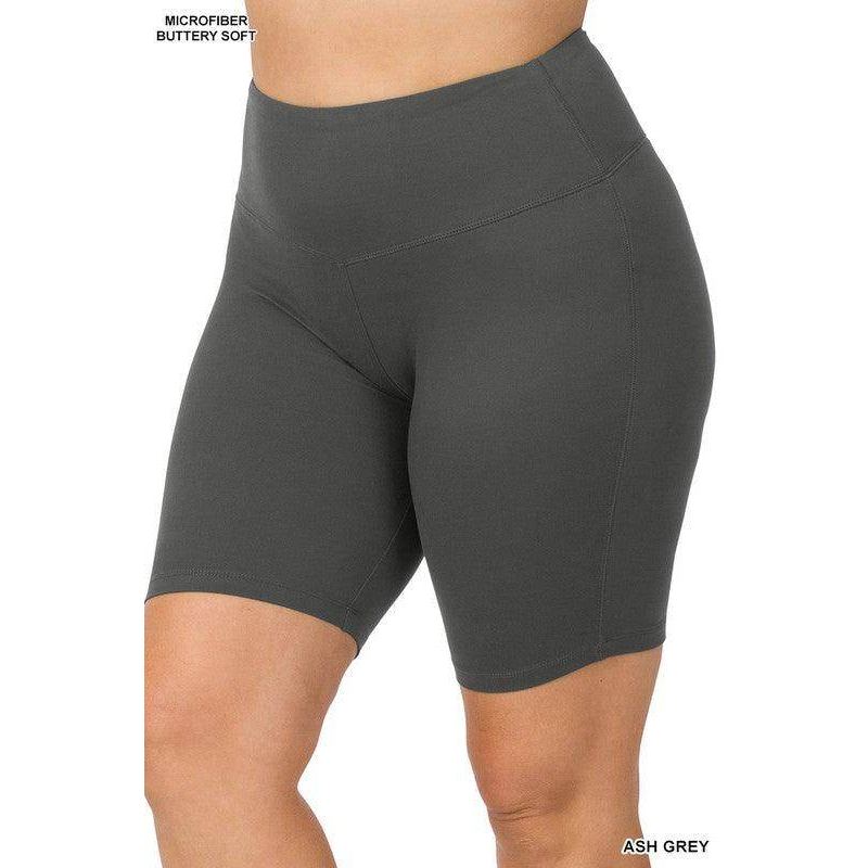 Plus Brushed Wide Waistband Biker Shorts - VacationGrabs