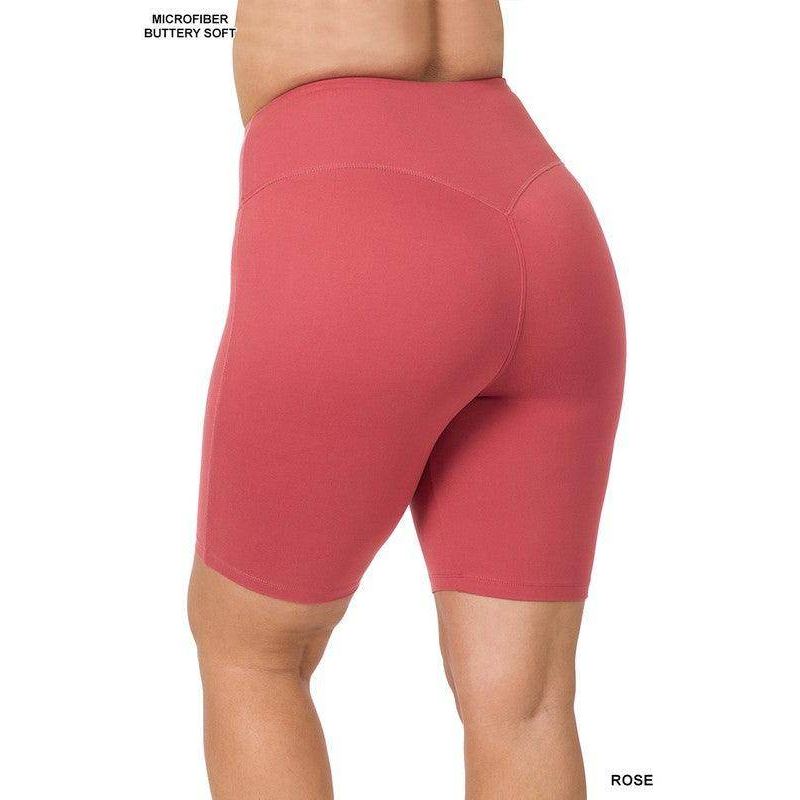 Plus Brushed Wide Waistband Biker Shorts - VacationGrabs