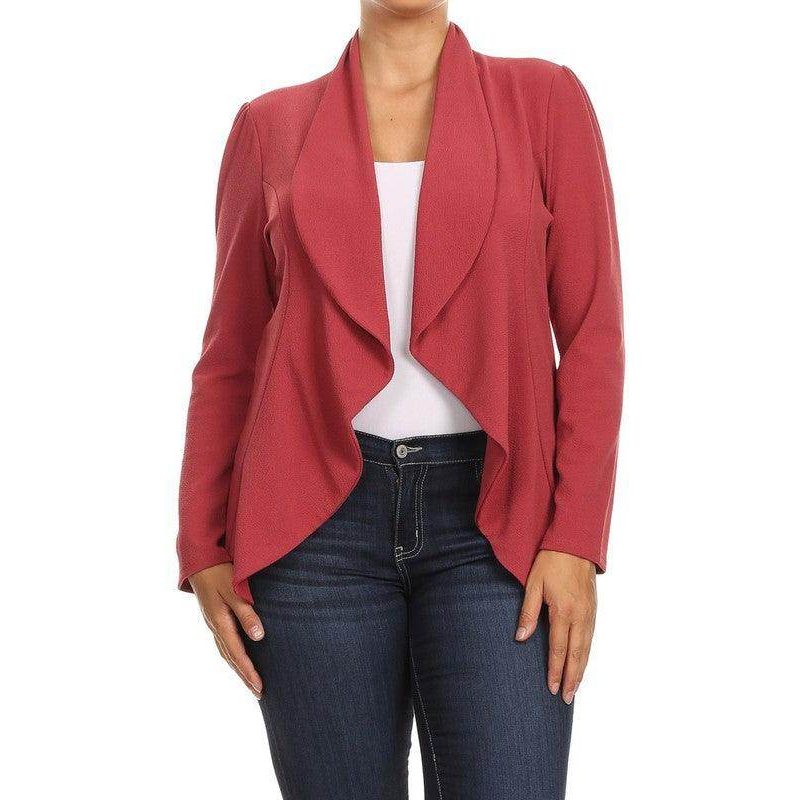 Plus Casual Solid open front jacket blazer - VacationGrabs