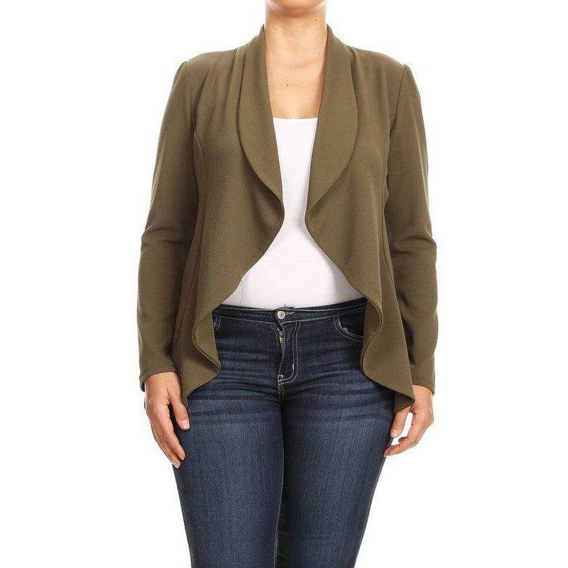 Plus Casual Solid open front jacket blazer - VacationGrabs