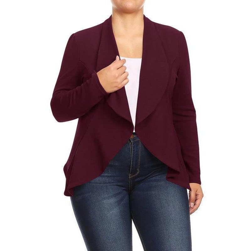 Plus Casual Solid open front jacket blazer - VacationGrabs