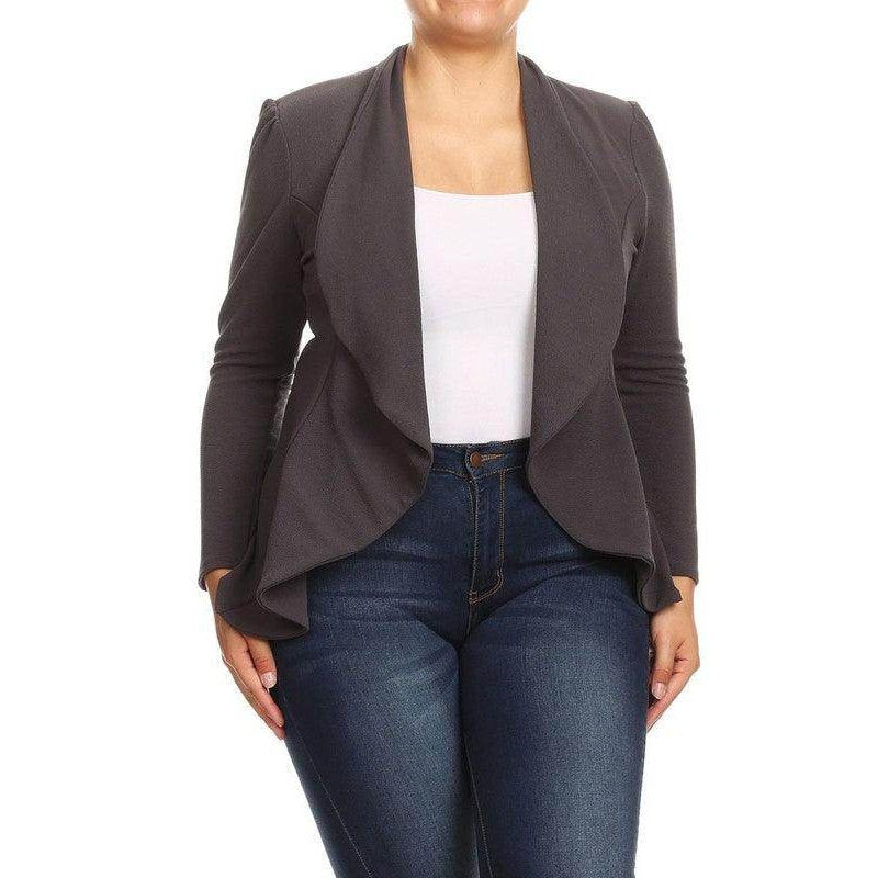 Plus Casual Solid open front jacket blazer - VacationGrabs
