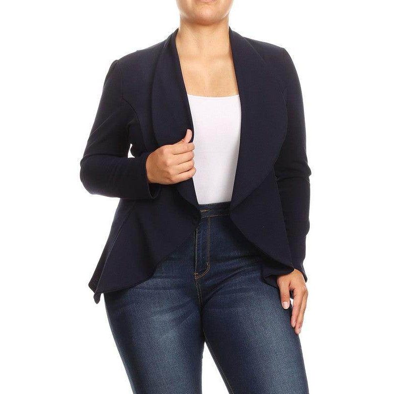 Plus Casual Solid open front jacket blazer - VacationGrabs