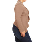 Plus Casual Solid open front jacket blazer - VacationGrabs