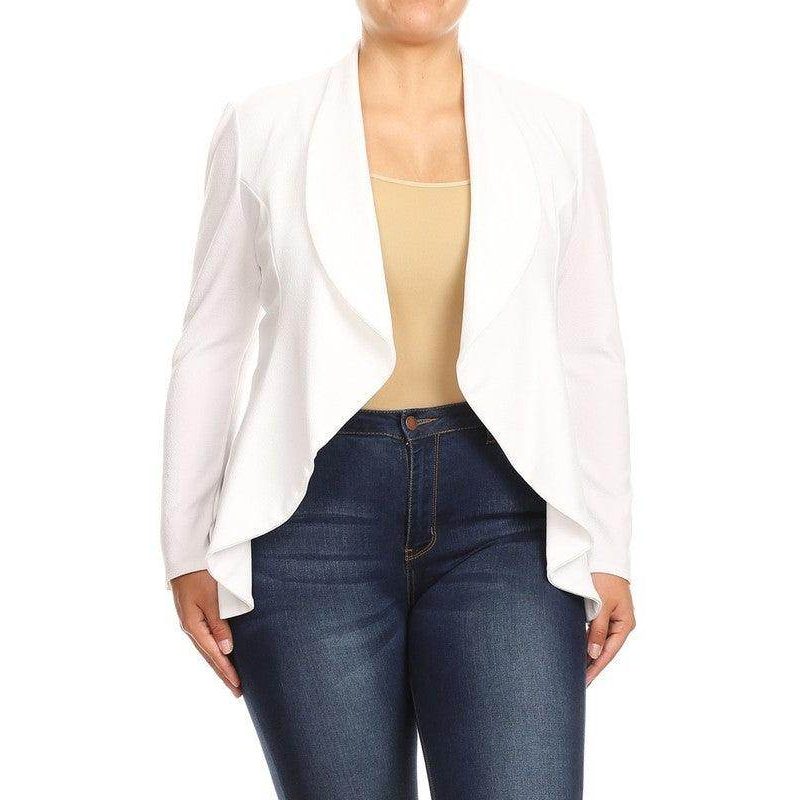 Plus Casual Solid open front jacket blazer - VacationGrabs