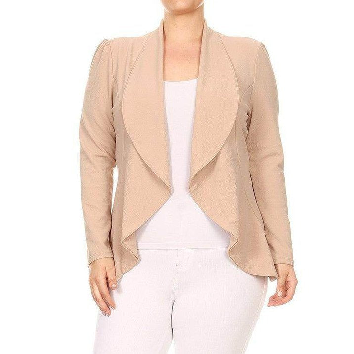 Plus Casual Solid open front jacket blazer - VacationGrabs