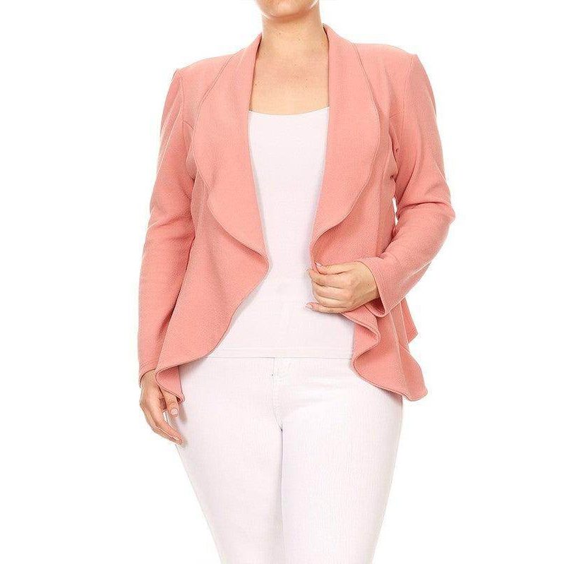 Plus Casual Solid open front jacket blazer - VacationGrabs