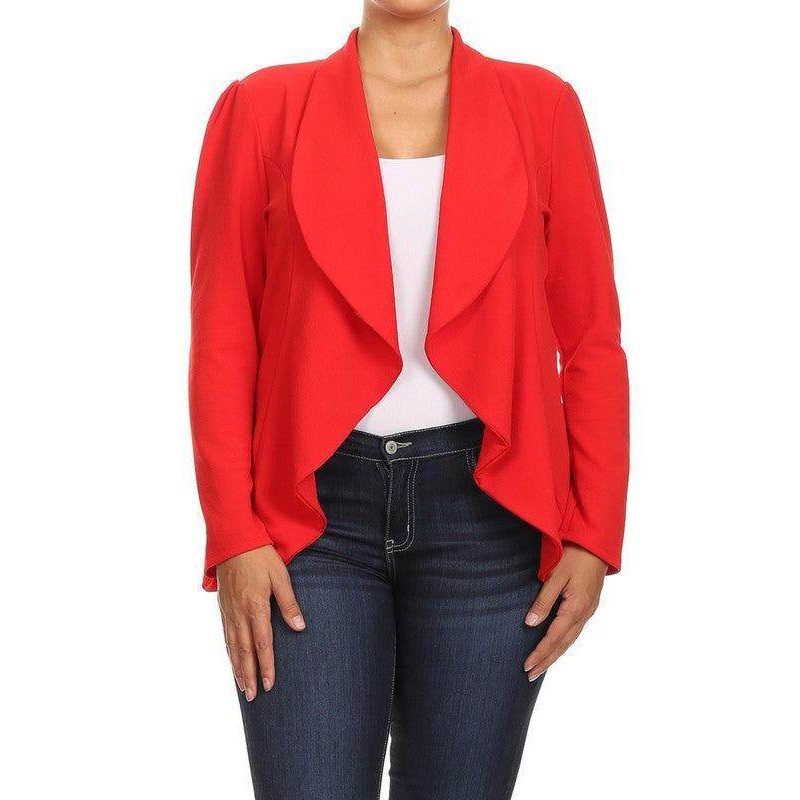 Plus Casual Solid open front jacket blazer - VacationGrabs