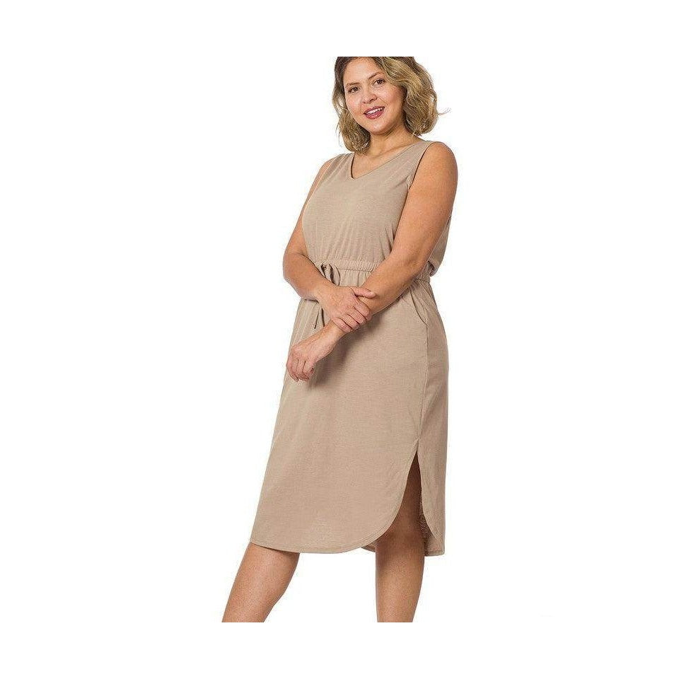 Plus Drawstring Waist Curved Hem Dress - VacationGrabs