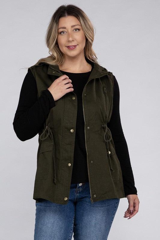Women's Coats & Jackets Plus Drawstring Waist Military Hoodie Vest