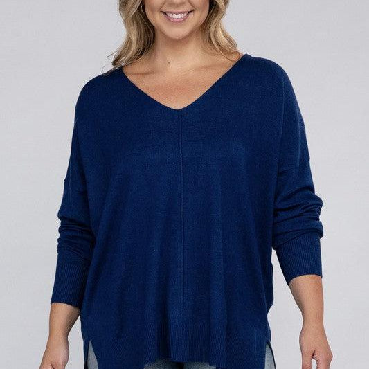 Women's Sweaters Plus Garment Dyed Front Seam Sweater