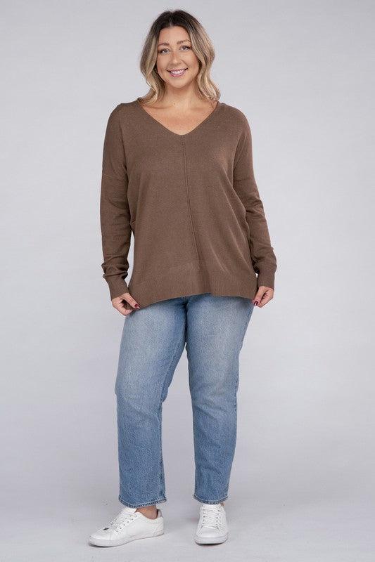 Women's Sweaters Plus Garment Dyed Front Seam Sweater